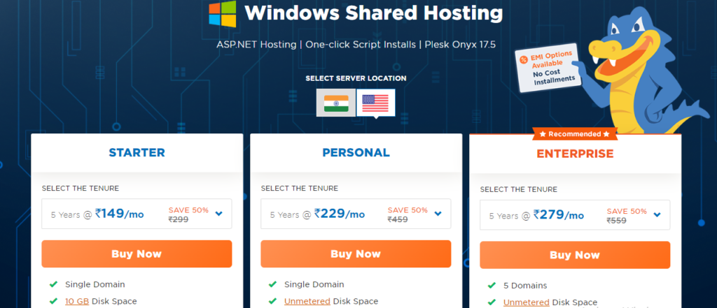 Hostgator windows shared hosting plan