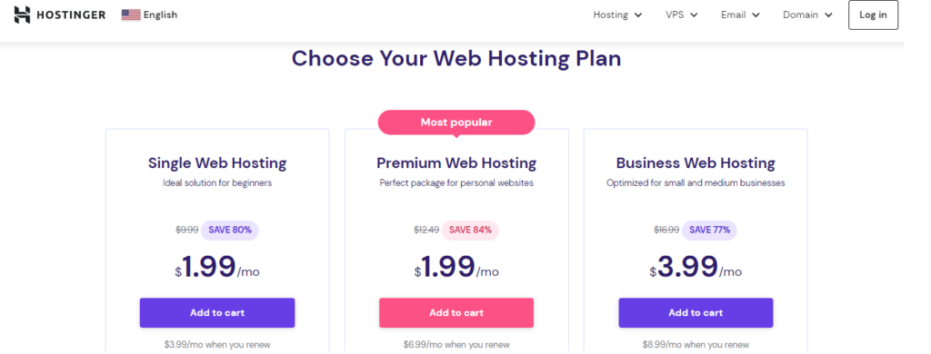 Hostinger Web Hosting Plan
